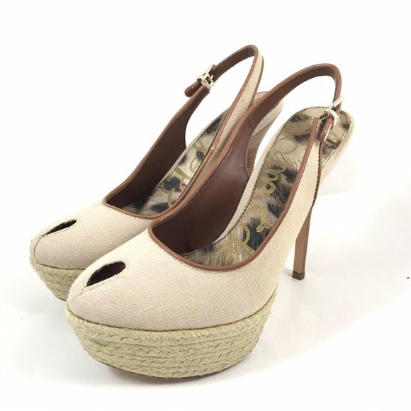 Sam Edelman Novato Slingback Heel Pumps Canvas Sand Jute Wrapped Women Size 6.5M - Picture 1 of 10
